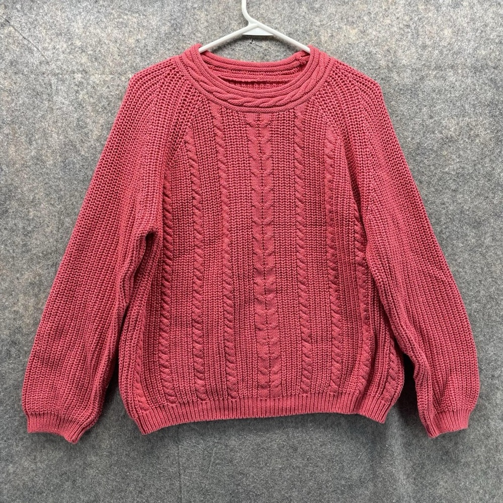 Eddie Bauer Sweater Women Med Pink rolled neck Pullover Crewneck Cable knit